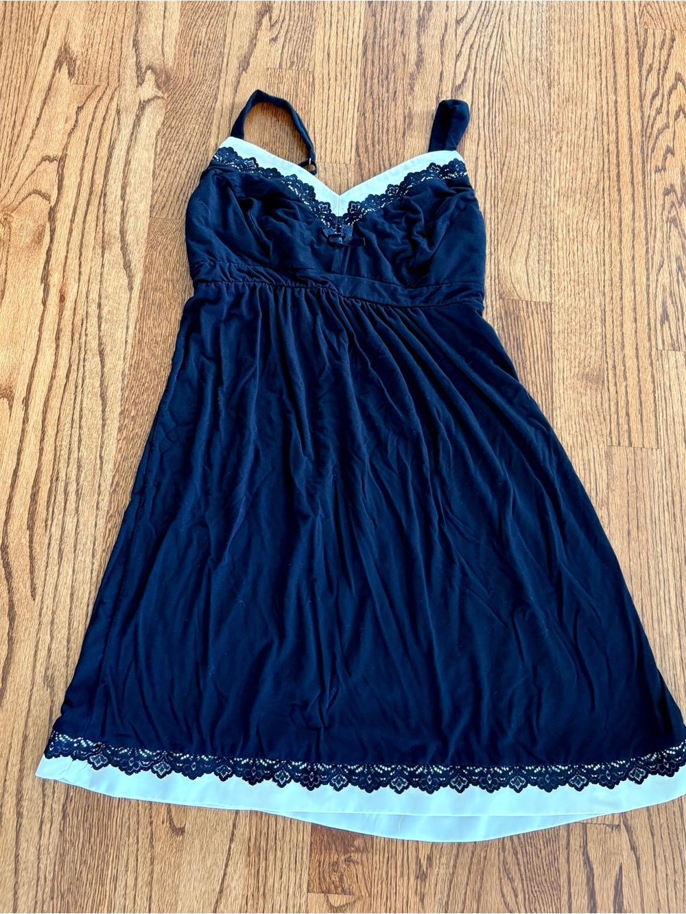 Soma Black Nightchemise with White Trim and Lace